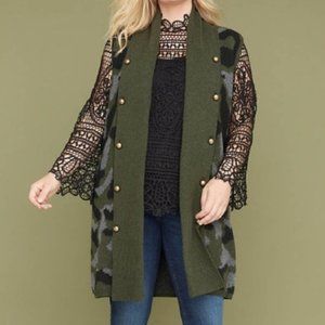 Lane Bryant Longline Sweater Vest Duster Abstract Camo Print Size 18/20